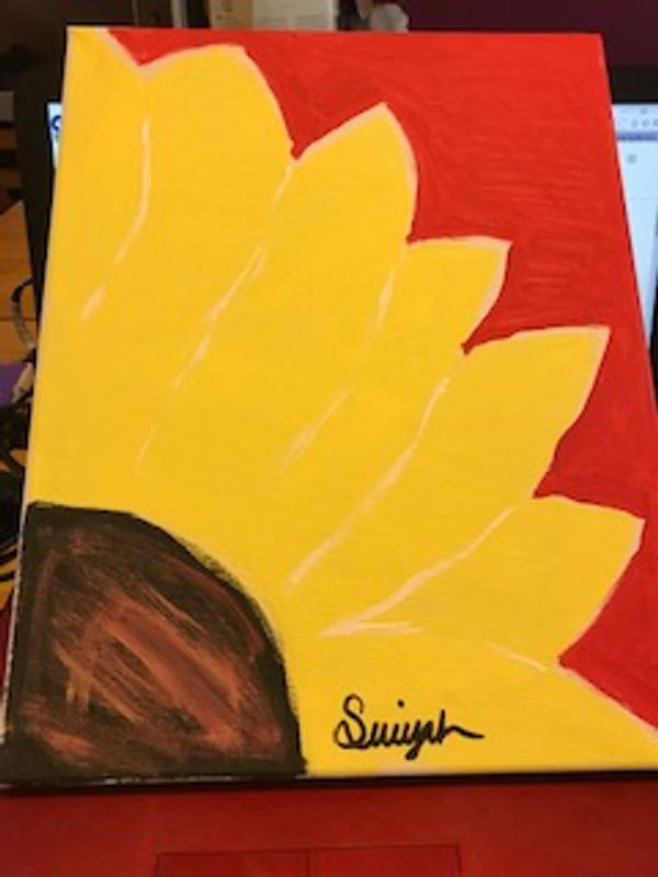 A sunflower painting signed by Swiyah